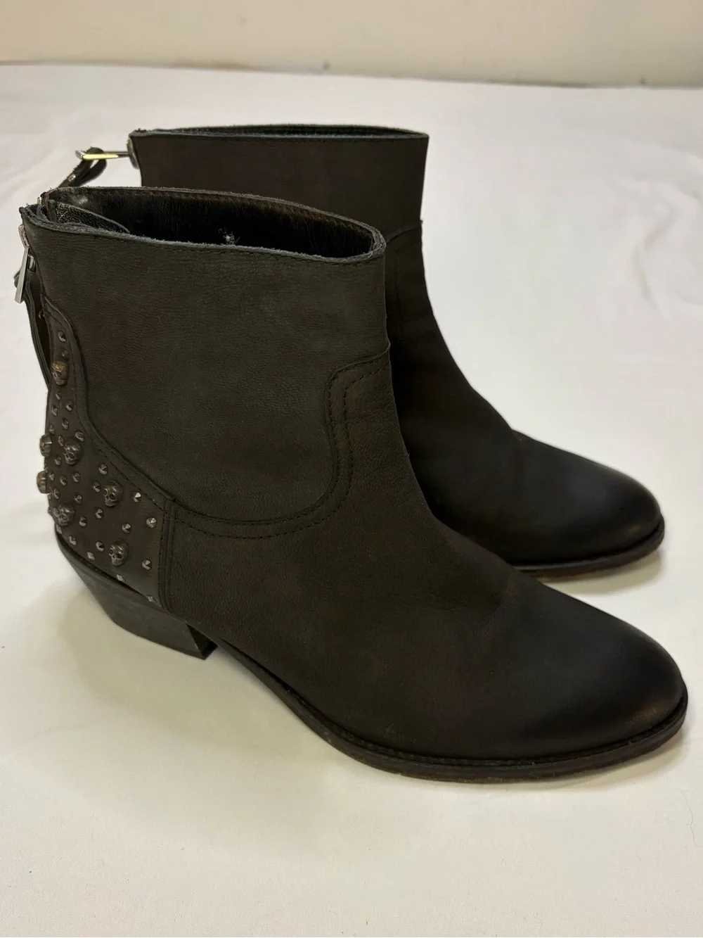 Zadig & Voltaire Teddy Black Leather Skull Studded Ankle Boots Women’s 39 - Picture 3 of 14